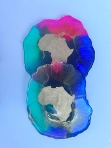 AFRI-COASTERS" -Set of Two (2)Geode Resin Coasters